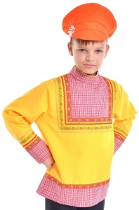Детский Русский Народный головной убор «Картуз» (оранжевый) для мальчиков