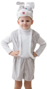 Детский карнавальный костюм «Зайчик» серый для девочек и мальчиков