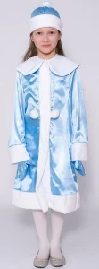 Детский новогодний костюм «Снегурочка» (атлас) для девочек