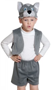 Детский карнавальный костюм «Котик» серый для мальчиков и девочек