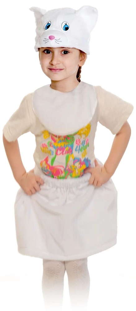 Детский маскарадный костюм «Кошечка» (лайт) белая для девочки