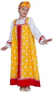 Детский карнавальный костюм «Алёнушка» (в жёлтом) для девочек