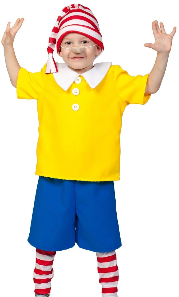 Карнавальный костюм Буратино взрослый мужской желто-зеленый