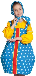 Детский карнавальный хороводный костюм «Матрешка» (голубая) для девочек