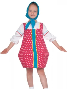 Детский Русский Народный карнавальный хороводный костюм «Матрешка» (малиновая) для девочек