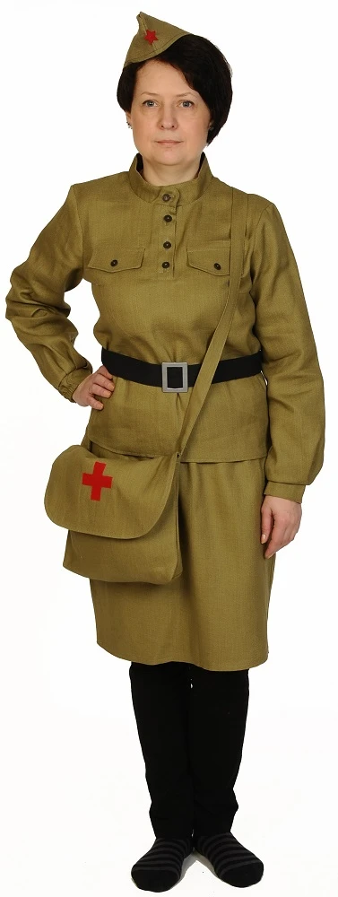 Костюм Военная медсестра: гимнастерка, юбка, пилотка, ремень, сумка, размер 134-68