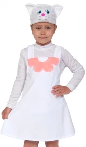 Детский карнавальный костюм «Кошечка» (белая) для девочки