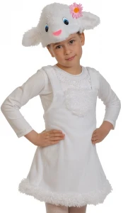 Детский карнавальный костюм «Овечка» белая (плюш) для девочек