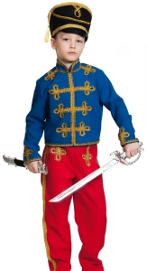Детский карнавальный костюм «Гусар» (сине-красный) для мальчиков