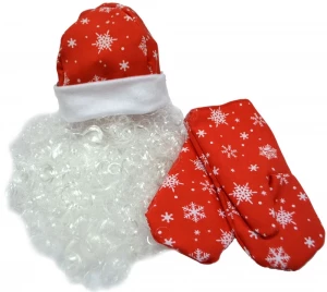 Новогодний Набор «Деда Мороза» шапочка, рукавицы, борода для взрослых