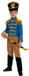 Детский карнавальный костюм «Гусар» сине-бежевый (замш) для мальчиков