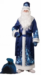 Карнавальный костюм «Дед Мороз» синий (сатин) для взрослых