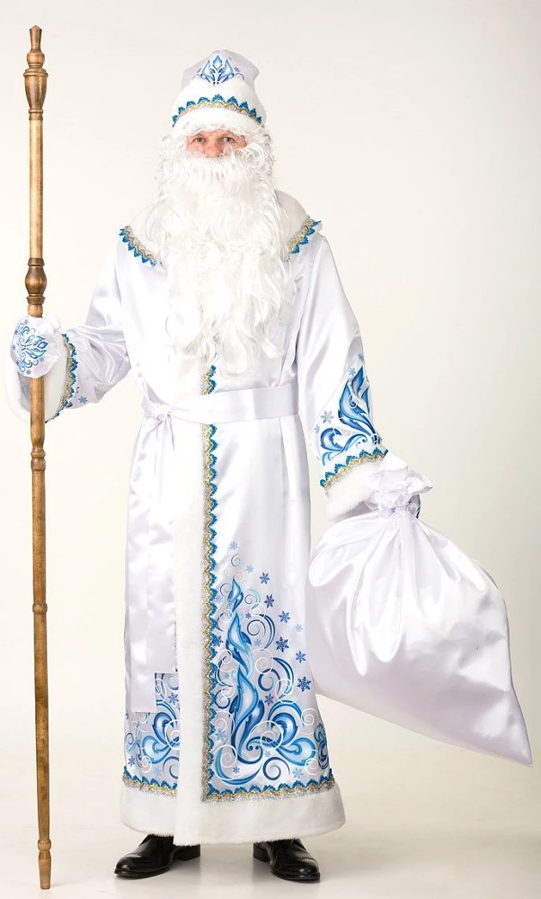 Карнавальный костюм «Дед Мороз» белый (сатин) для взрослых