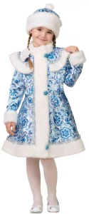 Детский новогодний костюм Снегурочка «Гжель» для девочек