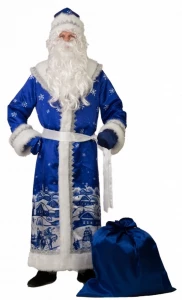 Костюм Новогодний Дед Мороз «Роспись Гжель» (синий) для взрослых