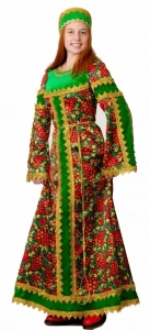 Карнавальный костюм Сударыня «Хохлома» (зеленый) для взрослых