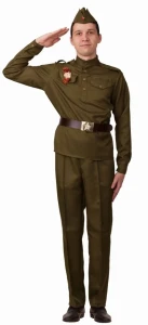 Военный костюм ВОВ «Солдат» мужской (с прямыми брюками)