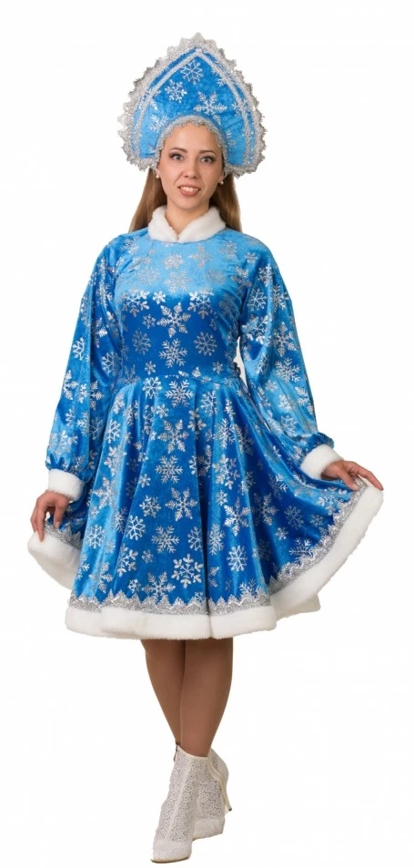 Новогодний костюм Снегурочка «Амалия» (голубая) для взрослых
