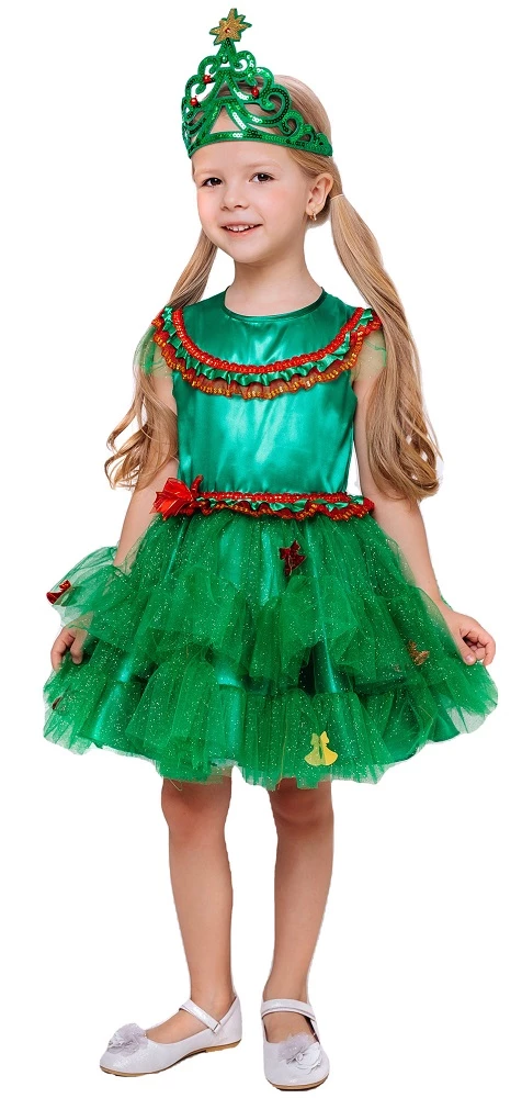 Детский карнавальный новогодний костюм «Елочка Зеленая» для девочек