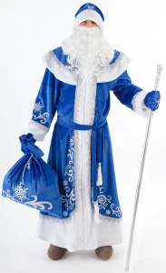 Новогодний костюм «Дед Мороз» (синий плюш) для взрослых