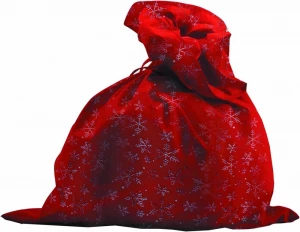 Новогодний Мешок «Деда Мороза со снежинками» красный (сатин) для взрослых