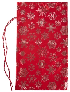 Новогодний Мешок «Деда Мороза со снежинками» красный (сатин) для взрослых