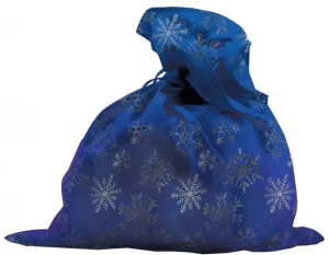 Новогодний Мешок «Деда Мороза со снежинками» синий (сатин) для взрослых