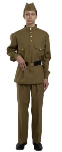 Детская Военная Форма ВОВ Гимнастерка с прямыми брюками (Диагональ 100% Хлопок) для мальчиков (подростковый) Хаки