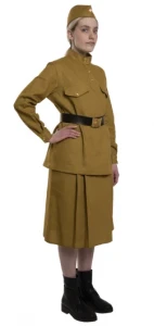 Военная Форма «Гимнастёрка» с юбкой женская (Диагональ 100% Хлопок) Песочная