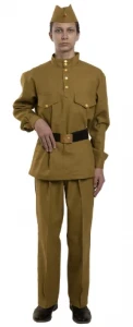Военная Форма ВОВ Гимнастерка с прямыми брюками (Диагональ 100% Хлопок) для мальчиков (подростковый) Песочная