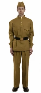 Военный костюм ВОВ «Гимнастерка» с прямыми брюками (Диагональ 100% Хлопок) Песочная мужская