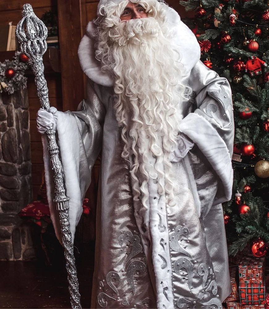 Костюм Деда Мороза красный (шуба, штаны, поясь, шапка, борода), пакет