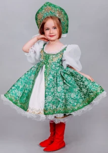 Карнавальный костюм «Русская Красавица» (в зеленом) для девочки