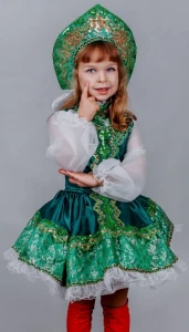 Маскарадный костюм «Русская Красавица» (в зеленом) для девочки