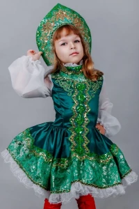 Маскарадный костюм «Русская Красавица» (в зеленом) для девочки