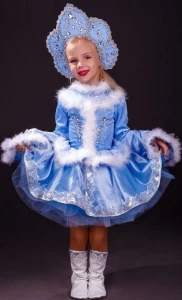 Карнавальный новогодний костюм «Снегурочка» (в голубом) для девочки