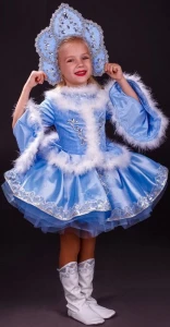 Карнавальный новогодний костюм «Снегурочка» (в голубом) для девочки