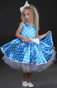 Детское Нарядное Платье «Голубое» (в горох) для девочек