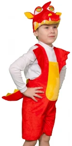 Карнавальный костюм «Дракончик» красный (плюш) детский