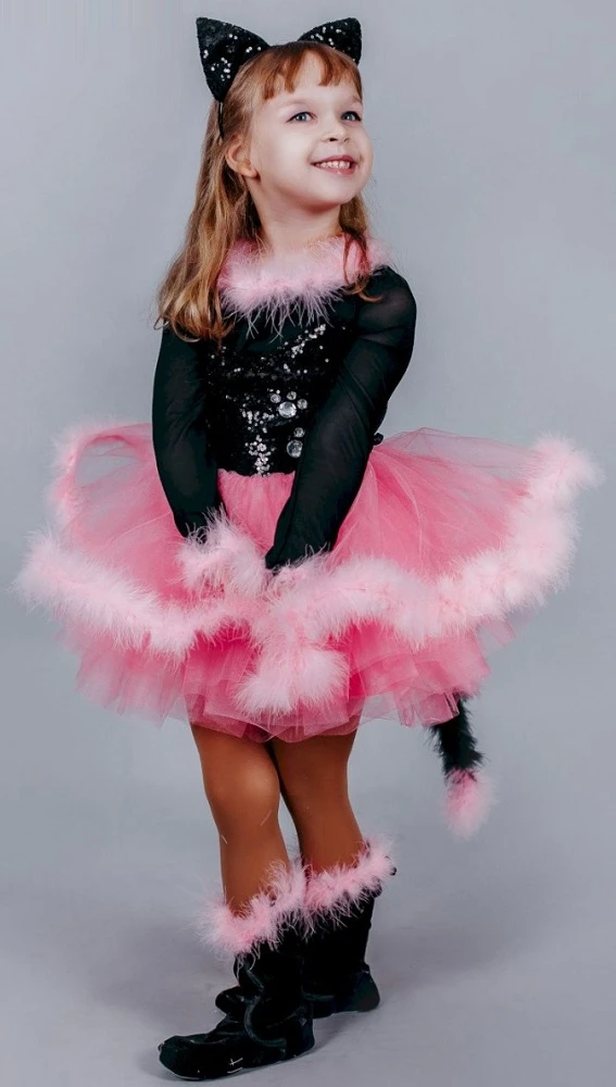 Маскарадный костюм «Кошка» (в розовом) для девочки