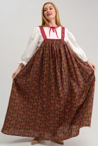 Русский Народный сарафан «Огурцы» бордовый