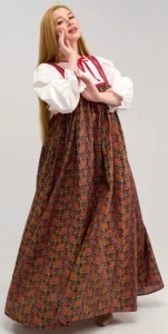 Русский Народный сарафан «Огурцы» бордовый