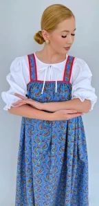 Русский Народный сарафан «Огурцы» голубой