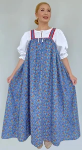 Русский Народный сарафан «Огурцы» голубой