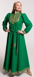 Платье «Русское Народное» зелёное с золотом