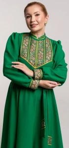 Платье «Русское Народное» зелёное с золотом
