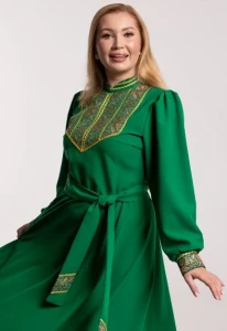 Платье «Русское Народное» зелёное с золотом
