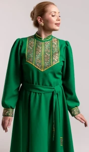 Платье «Русское Народное» зелёное с золотом