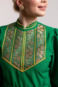 Платье «Русское Народное» зелёное с золотом