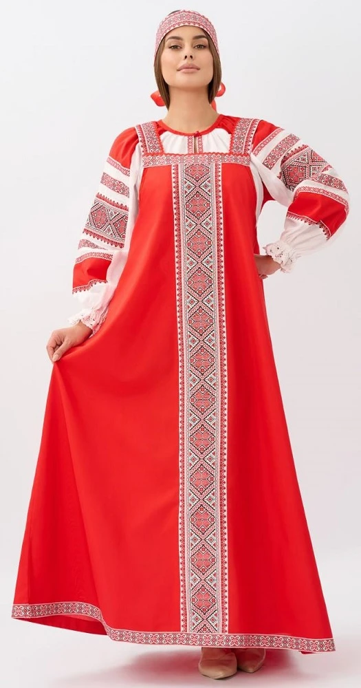 Русский Народный костюм «Алёнушка» красный